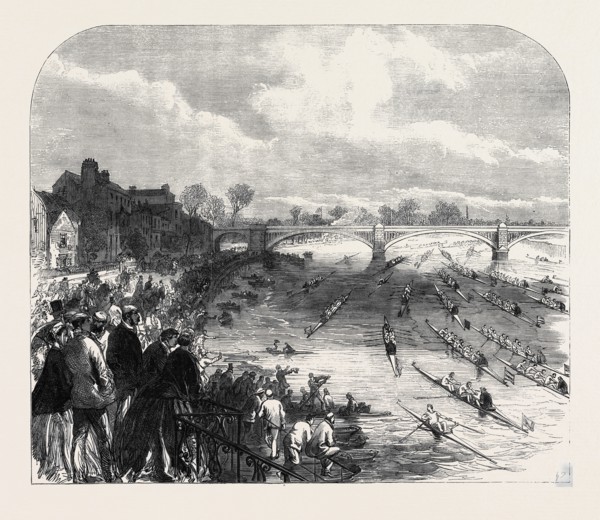 OPENING OF THE METROPOLITAN BOATING SEASON ON SATURDAY LAST: THE PROCESSION OF BOATS AT BARNES, UK,