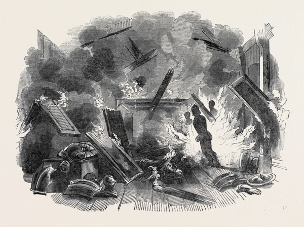 INTERIOR OF NAWORTH CASTLE, DURING THE CONFLAGRATION