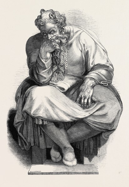 SPECIMEN OF WOOD ENGRAVING, THE PROPHET JEREMIAH, FROM THE PAINTING BY MICHAEL ANGELO, IN THE