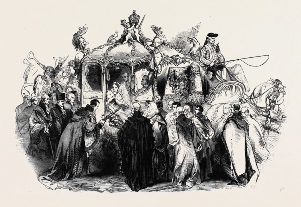 PROCESSION OF HER MAJESTY TO OPEN THE NEW ROYAL EXCHANGE, DELIVERY OF THE CITY SWORD, AT TEMPLE BAR