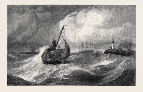 "FRESHENING GALE, SCARBOROUGH, FISHING BOATS RETURNING TO HARBOUR," BY E. HAYES, FROM THE ROYAL