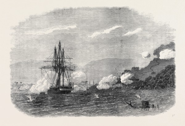 H.M.S. RINALDO BOMBARDING SALANGORE, IN THE STRAIT OF MALACCA, 1871