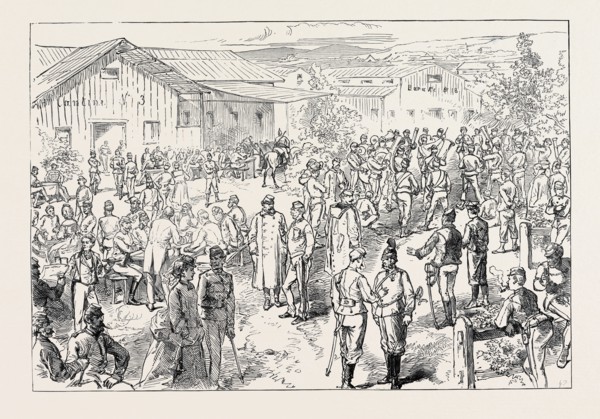 SKETCH IN THE AUSTRIAN CAMP AT BRUCK: EVENING AMUSEMENTS, 1871