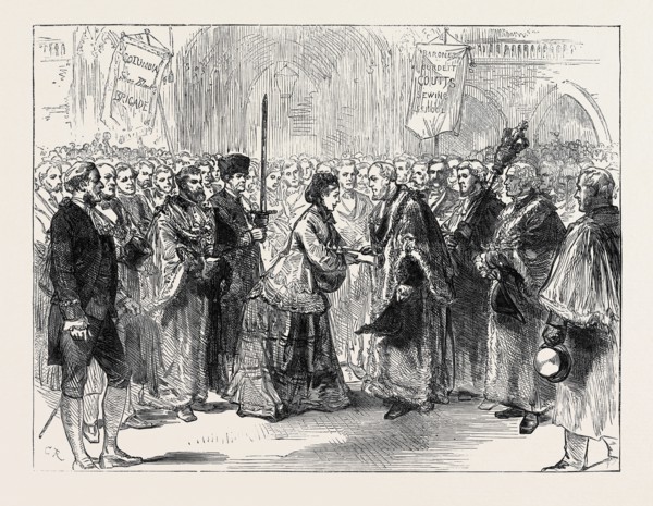 LADY BURDETT-COUTTS DELIVERING COLUMBIA MARKET TO THE LORD MAYOR, LONDON, 1871