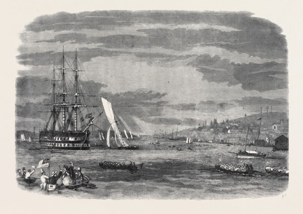 REGATTA IN HALIFAX HARBOUR, NOVA SCOTIA, SAILING MATCH FOR THE PRINCE OF WALES' CUP: THE WINNING