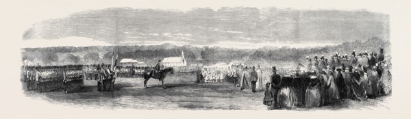 PRESENTATION OF COLOURS TO THE 36th REGIMENT BY THE PRINCE OF WALES AT THE CURRAGH CAMP