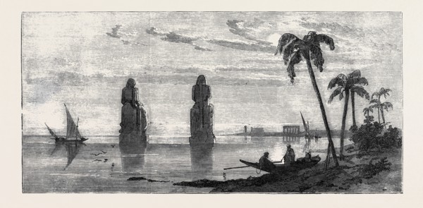 COLOSSAL STATUES IN THE PLAIN OF THEBES DURING THE INUNDATION, INUNDATION OF THE NILE