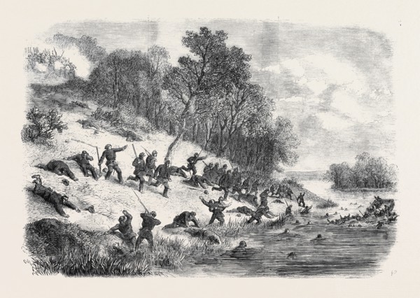 THE CIVIL WAR IN AMERICA: RETREAT OF THE FEDERALISTS AFTER THE FIGHT AT BALL'S BLUFF, UPPER