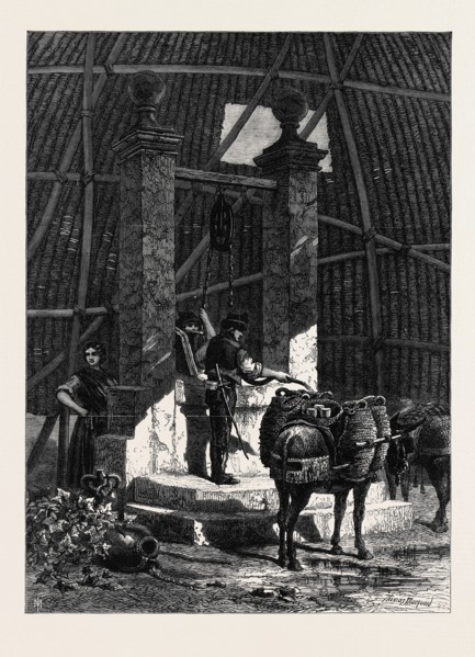"WATER CARRIERS AT THE WELL IN THE ALHAMBRA, SPAIN," BY T.R. MACQUOID, IN THE GENERAL WATER COLOUR