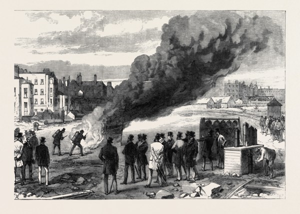 EXPERIMENTS WITH L'EXTINCTEUR ON THE THAMES EMBANKMENT BEFORE THE PRINCE OF WALES, 1868