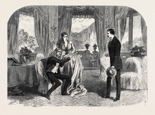 SCENE FROM "A HERO OF ROMANCE," AT THE HAYMARKET THEATRE, 1868