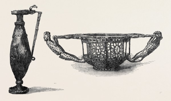 GOLD EWER OR WINE JUG (DACIAN, 5TH CENTURY), LEFT; BOWL OR BASKET, WITH TIGER HANDLES (DACIAN, 5TH