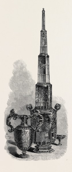 GOLD ENAMELLED ROCK CRYSTAL VASE, AND CENTRAL TABLE ORNAMENT OF ROCK CRYSTAL AND SILVER (GERMAN,