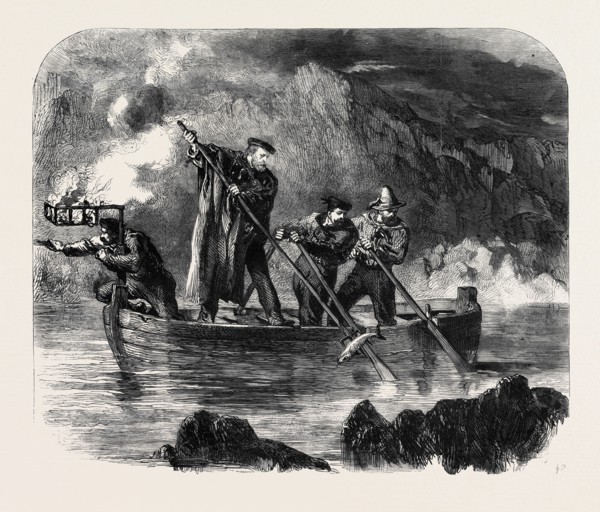 GENERAL GARIBALDI SPEARING FISH BY NIGHT OFF CAPRERA