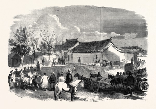 THE CHINESE BRINGING TO THE BRITISH HEADQUARTERS THE 300,000 TAELS AS COMPENSATION TO THE RELEASED