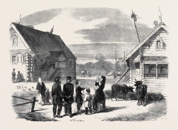 GROUP OF RUSSIAN SERFS, AND VILLAGE OF GOUMNIST, BETWEEN KOSTROMA AND YAROSLAV