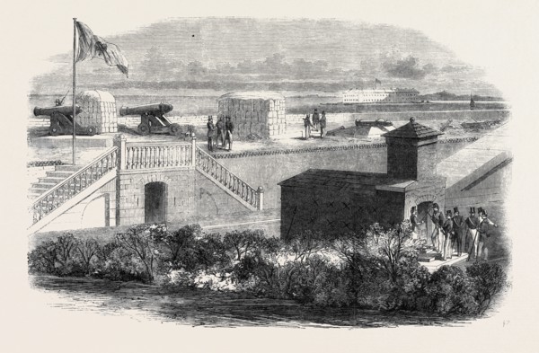 FORT MOULTRIE, IN CHARLESTON HARBOUR, SOUTH CAROLINA: THE SECESSION FLAG FLYING, 1861