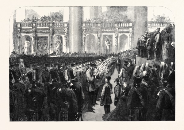 THE LIVERPOOL PRESS GUARD (80th LANCASHIRE RIFLE VOLUNTEERS) TAKING THE OATHS IN ST. GEORGE'S HALL