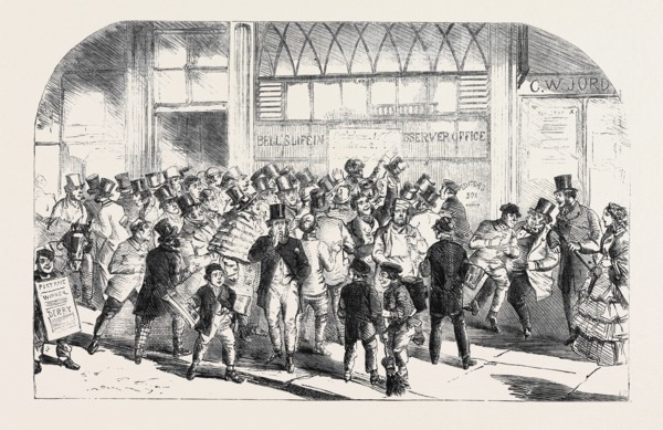 THE DERBY DAY: ANNOUNCEMENT OF THE WINNER AT "BELL'S LIFE" OFFICE
