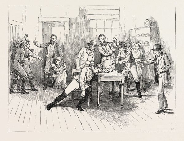 SCENE FROM THE CLOSE OF ACT 1 OF ALDRICH AND PARSLOE'S SUCCESSFUL PLAY MY PARTNER, NOW PERFORMING