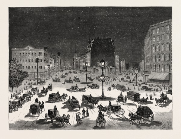 NEW YORK: ADAPTING THE BRUSH ELECTRIC LIGHT TO THE ILLUMINATION OF THE STREETS, A SCENE NEAR THE