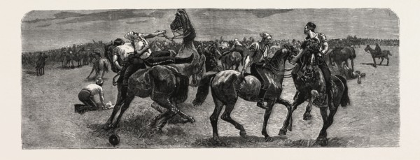 SOUTH AFRICA: A WRESTLING MATCH ON HORSEBACK BETWEEN THE DRAGOON GUARDS AND THE ROYAL ARTILLERY, IN