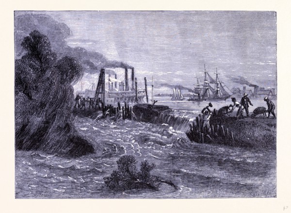 A levee breach at the Mississippi, United States of America