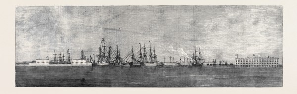 THE RUSSIAN NAVY AT CRONSTADT, SKETCHED FROM THE PADDLE BOX OF H.M.S. "MERLIN"
