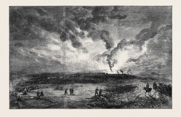 BURNING OF "THE SANTA MARIA" FRIGATE IN SEBASTOPOL HARBOUR, SKETCHED BY J.A. CROWE