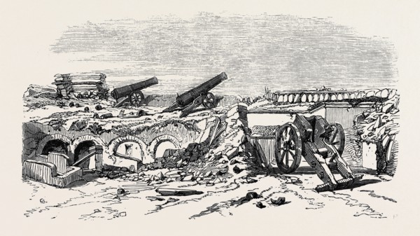 INTERIOR OF FORT KINBURN, OCTOBER 18, SHOWING THE EFFECTS OF TWO HOURS' BOMBARDMENT