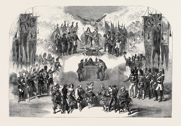 SCENE FROM THE NEW CHRISTMAS PANTOMIME OF "YE BELLE ALLIANCE; OR, HARLEQUIN GOOD HUMOUR AND YE