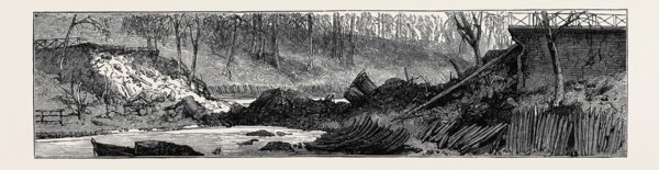 THE EXPLOSION ON THE REGENT'S CANAL: THE CANAL, THE NAVIGATION BLOCKED BY THE FALLEN BRIDGE,