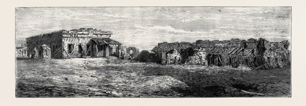 BARRACKS AT CAWNPORE, DEFENDED BY GENERAL WHEELER IN 1857, UNTIL REDUCED TO THIS CONDITION, Indian