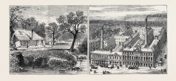 BUILDINGS AND INDUSTRIES OF SHEFFIELD: LEFT IMAGE: OLD STYLE, GRINDING WHEEL IN ENDCLIFFE WOOD,