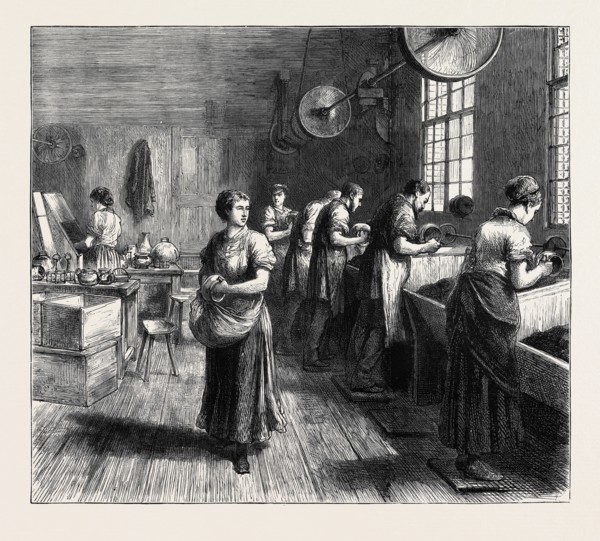 BUILDINGS AND INDUSTRIES OF SHEFFIELD: BUFFING ELECTROPLATE AT MESSRS. MARTIN, HALL, AND CO.'S
