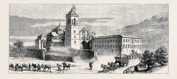 THE CIVIL WAR IN SPAIN: MONASTERY OF SANTA MARIA DE YRACHE, OCCUPIED BY A CARLIST AMBULANCE