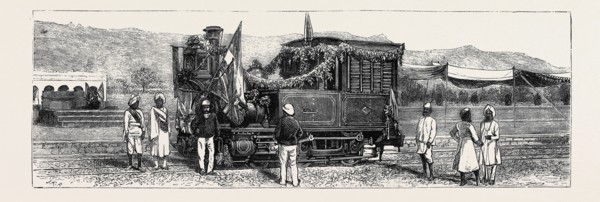 OPENING OF THE FIRST RAJPOOTANA STATE RAILWAY TO ULWAR: THE FIRST ENGINE THAT ENTERED ULWAR,