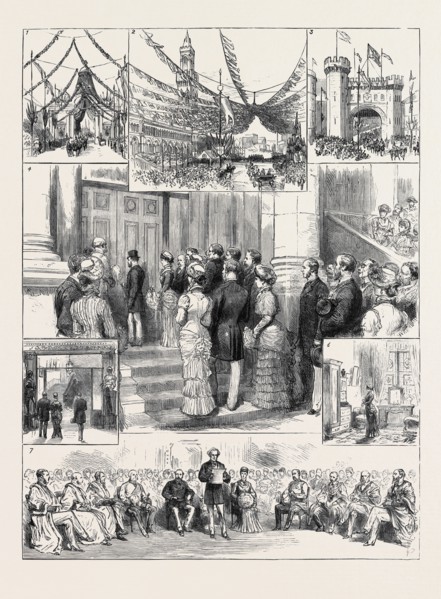 THE PRINCE AND PRINCESS OF WALES AT BRADFORD: 1. The Triumphal Arch in Market Street; 2. The Town