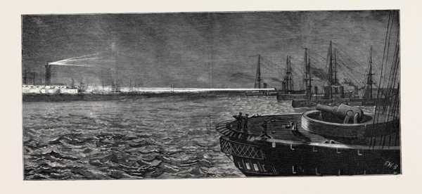 THE WAR IN EGYPT: BEFORE THE BOMBARDMENT OF ALEXANDRIA, SEARCHING THE FORTS WITH THE ELECTRIC