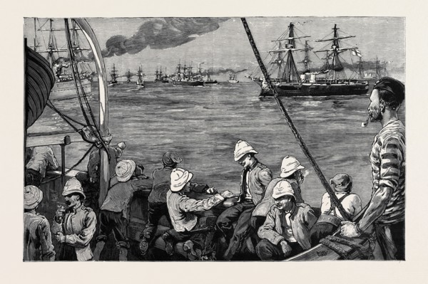 THE WAR IN EGYPT: THE OCCUPATION OF THE SUEZ CANAL: WITH THE GRENADIER GUARDS ON BOARD THE