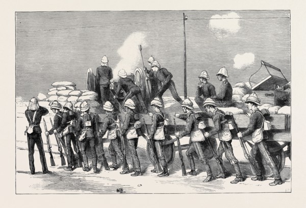THE WAR IN EGYPT: FIGHTING ARABI WITH HIS OWN WEAPONS: WORKING THE KRUPP GUN AT KASSASSIN, AUGUST