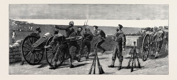THE WAR IN EGYPT: PLACING A GATLING GUN IN FORT ROYAL, PORT SAID, TO COMMAND THE APPROACH FROM THE