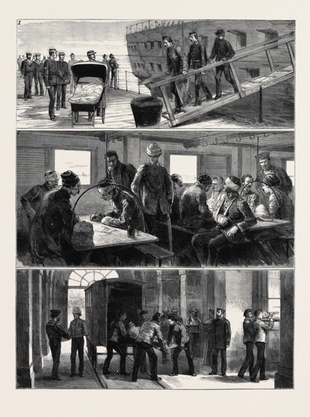 THE WAR IN EGYPT, WOUNDED SOLDIERS ARRIVING AT PORTSMOUTH: 1. The Last of the Wounded Officers