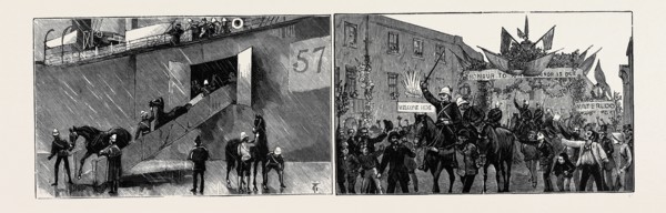 THE RETURN OF THE TROOPS FROM EGYPT: THE RETURN OF THE GUARDS, DRY (?) LAND AT LAST: LANDING HORSES