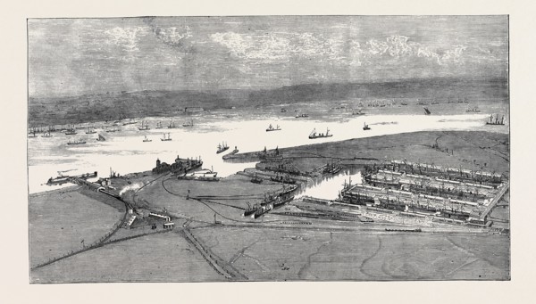 BIRD'S-EYE VIEW OF THE EAST AND WEST INDIA DOCK EXTENSION, TILBURY