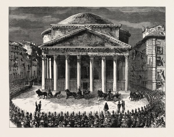 THE KING AND QUEEN OF ITALY VISITING THE NEW TOMB OF THE LATE KING VICTOR EMMANUEL IN THE PANTHEON,