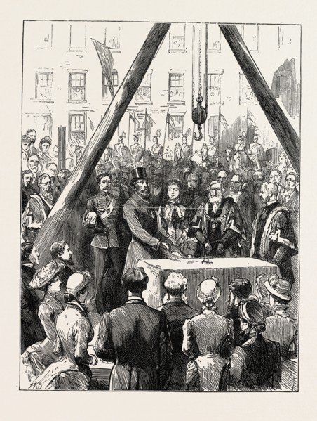 THE VISIT OF THE LORD LIEUTENANT OF IRELAND TO BELFAST: LORD SPENCER LAYING THE FOUNDATION STONE OF