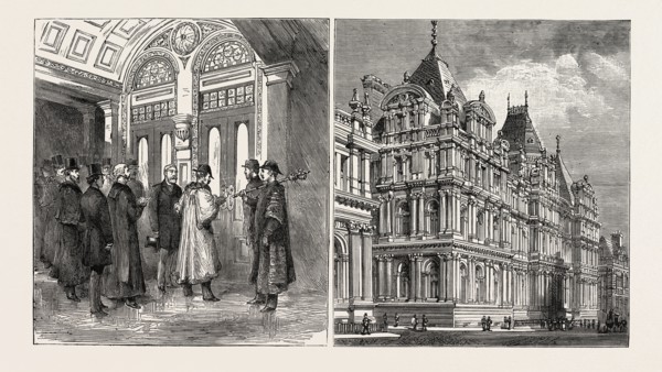 THE NEW MUNICIPAL BUILDINGS AND FREE PUBLIC LIBRARY AT LEEDS: THE MAYOR OPENING THE DOOR OF THE NEW
