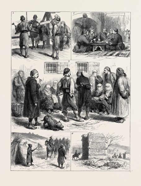THE EASTERN QUESTION, AT NITSCH: 1. Bulgarians sounding Christmas; 2. An Officers' Regular Mess; 3.
