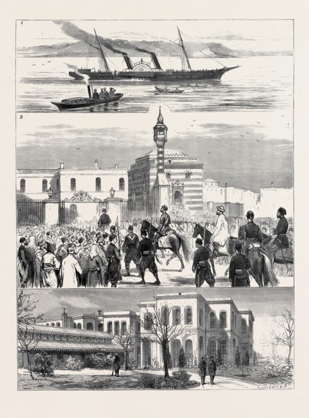 THE EASTERN QUESTION, THE FALL OF MIDHAT PASHA: 1. Midhat Pasha leaving Constantinople; 2. Arrival